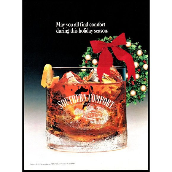1992 Southern Comfort Whiskey Vintage Print Ad Christmas Wreath Holiday Wall Art - Picture 1 of 1